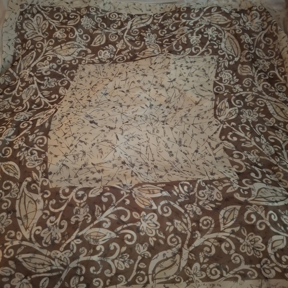 Scarf Brown, Cream, And Black Sheer With Floral Pattern